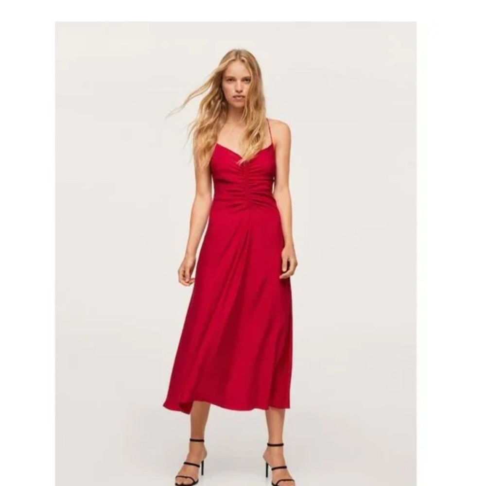 Mango Rouged red satin prom dress teen girl size S NWT Christmas Party